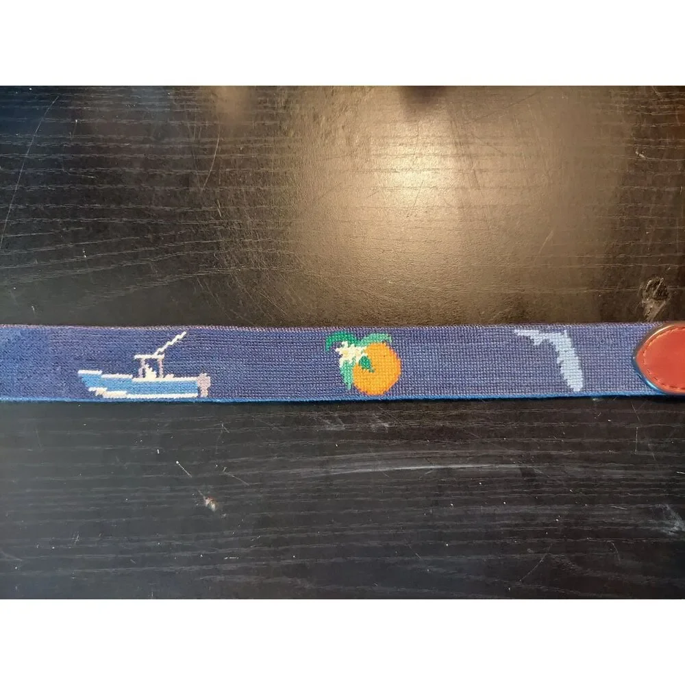 Smathers & Branson Belt sz 40 Hand Stitched Needle Point Florida Fishing